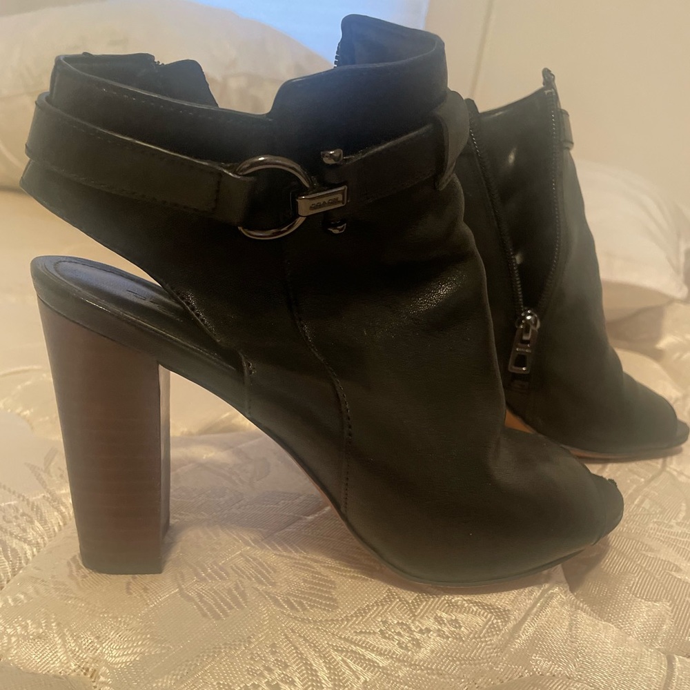 Coach peep toe black leather booties - Picture 3 of 4